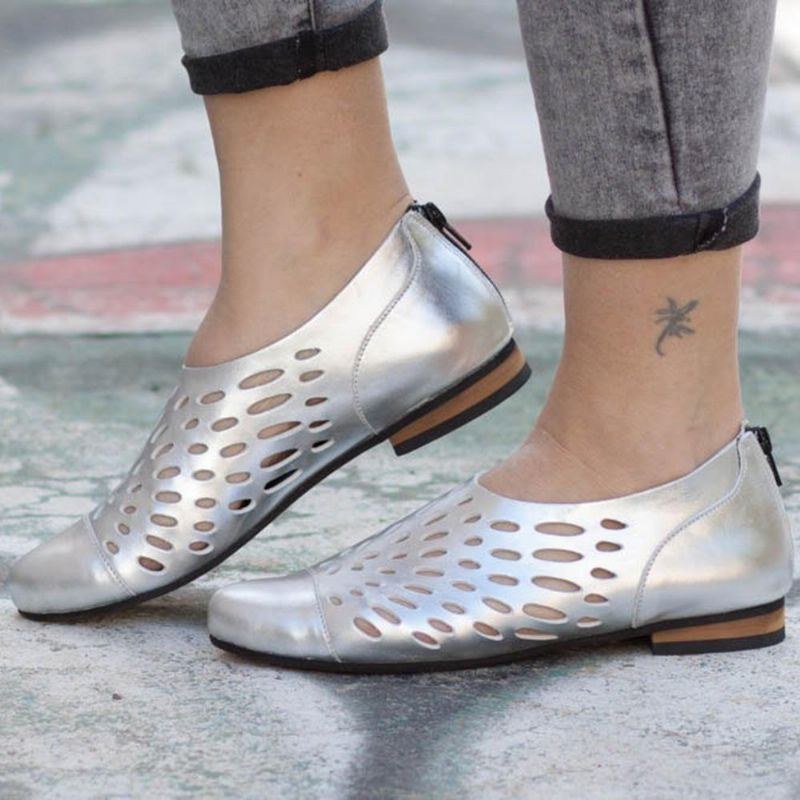 Kvinders Large Størrelse Hollow Out Casual Lynlås Flats Loafers
