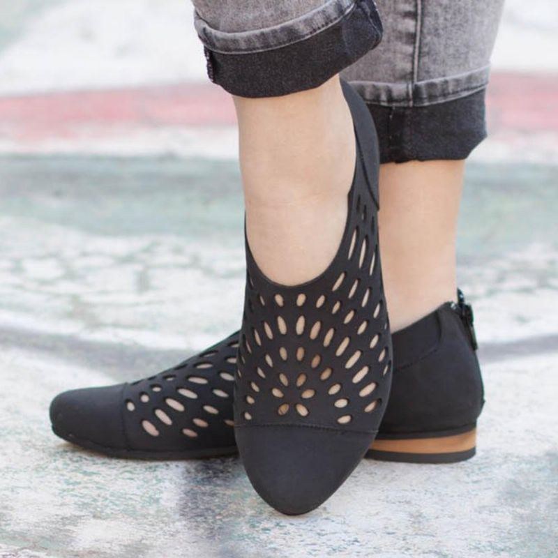 Kvinders Large Størrelse Hollow Out Casual Lynlås Flats Loafers
