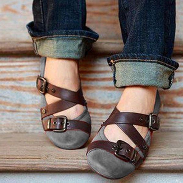 Kvinders Store Runde Tåspænde Slip On Casual Flade Sko