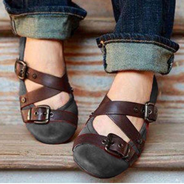 Kvinders Store Runde Tåspænde Slip On Casual Flade Sko