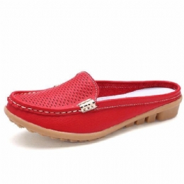 Nye Kvinder Casual Fashion Åndbar Rund Tå-slip-on Læder Flade Sandaler Sko