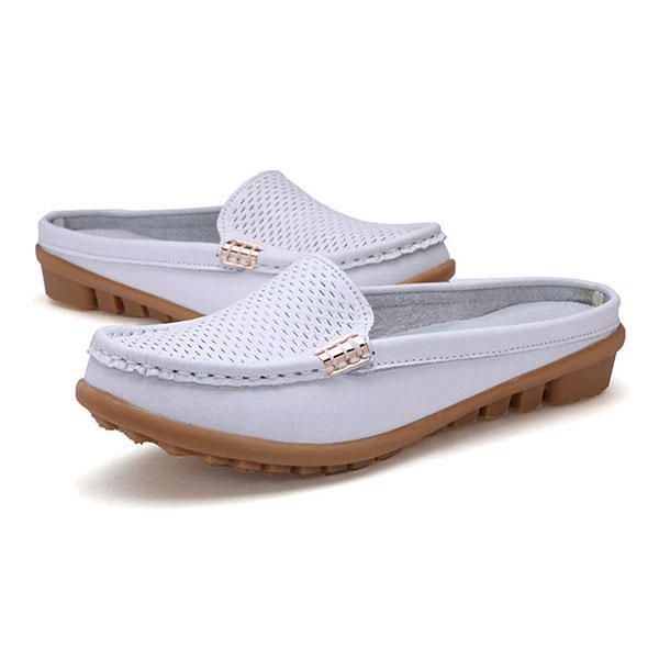 Nye Kvinder Casual Fashion Åndbar Rund Tå-slip-on Læder Flade Sandaler Sko