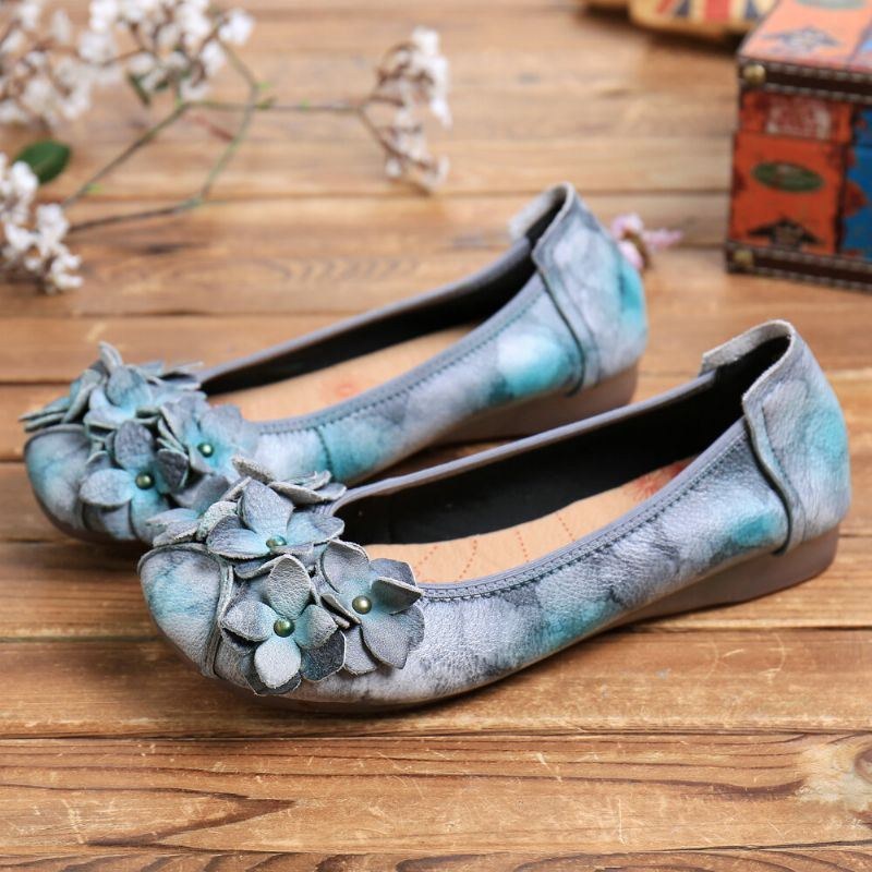 Retro Blomsterdekor Til Kvinder Tie-dyed Blød Sål Behagelig Slip-on Bløde Flade Sko