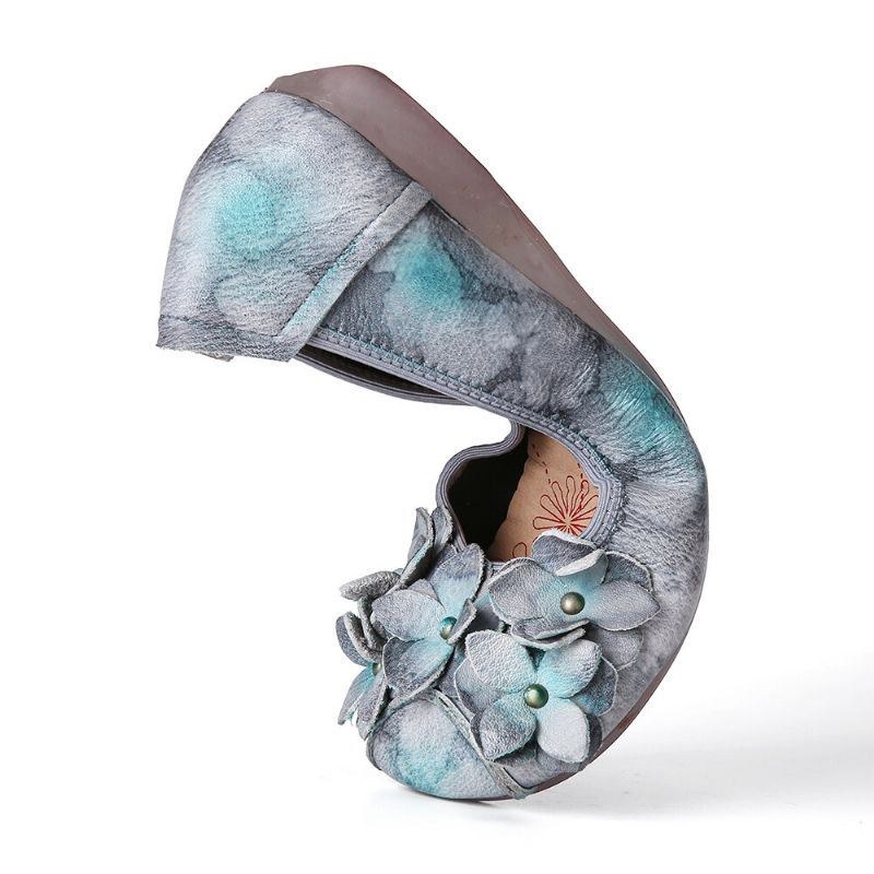 Retro Blomsterdekor Til Kvinder Tie-dyed Blød Sål Behagelig Slip-on Bløde Flade Sko