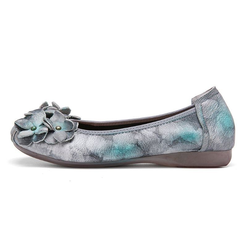 Retro Blomsterdekor Til Kvinder Tie-dyed Blød Sål Behagelig Slip-on Bløde Flade Sko