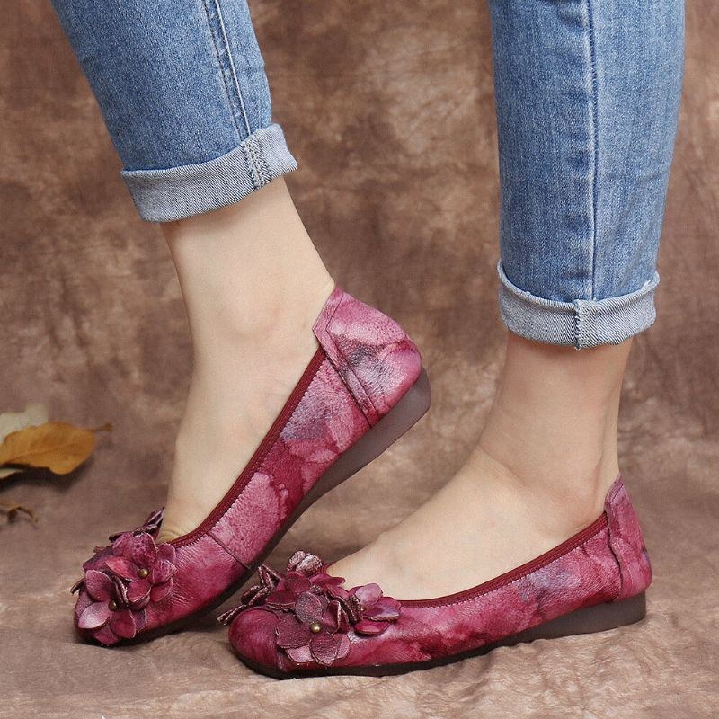 Retro Blomsterdekor Til Kvinder Tie-dyed Blød Sål Behagelig Slip-on Bløde Flade Sko