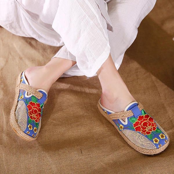 Rund Tå Flax Flower Flade Loafers Til Kvinder