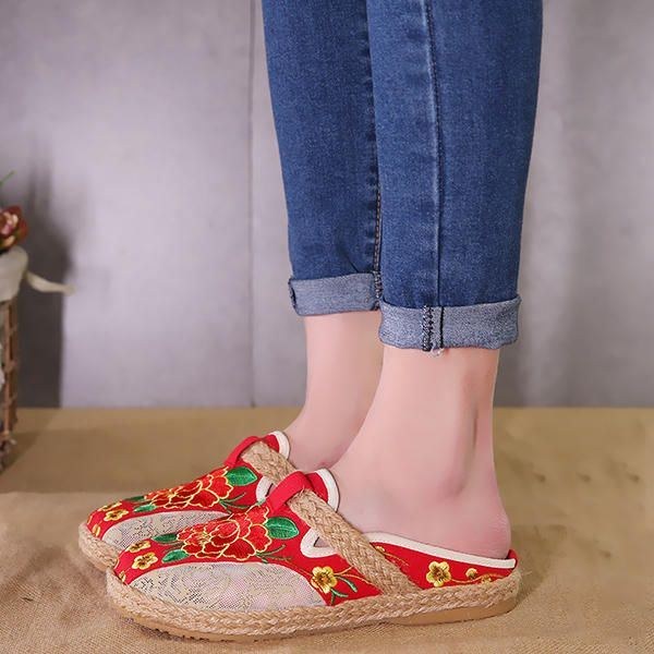 Rund Tå Flax Flower Flade Loafers Til Kvinder