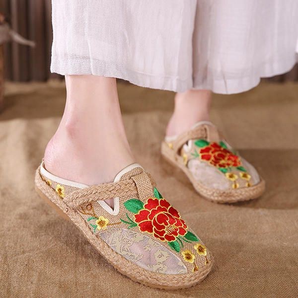 Rund Tå Flax Flower Flade Loafers Til Kvinder