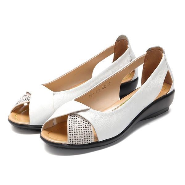 Sommer Casual Læder Flats Fish Mouth Sko Stor Størrelse Damesko