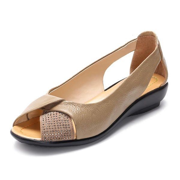 Sommer Casual Læder Flats Fish Mouth Sko Stor Størrelse Damesko