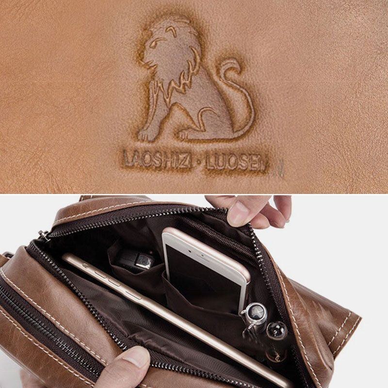 Ægte Læder Til Mænd Med Stor Kapacitet Multi-lomme Anti-tyveri Vintage Crossbody Taske Koskind Skuldertaske