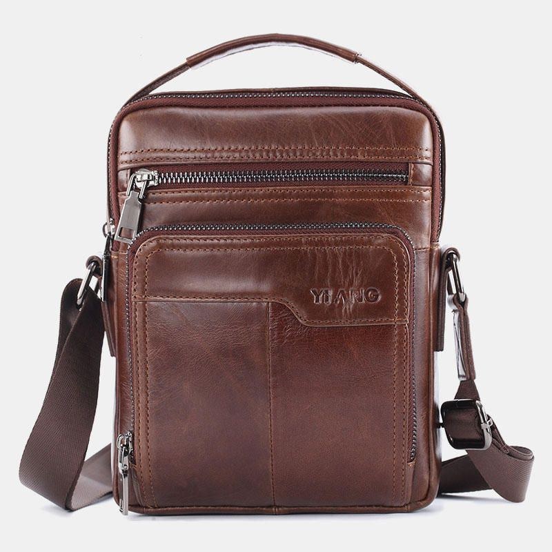 Ægte Læder Til Mænd Med Stor Kapacitet Skulder Baq Crossbody-taske