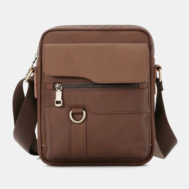 Ægte Læder Til Mænd Med Stor Kapacitet Vintage Afslappet 6.5 Tommer Telefontaske Crossbody Taske Skuldertaske Messenger Briefcase