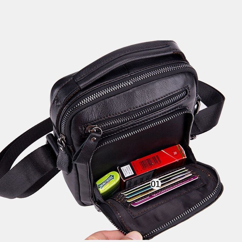 Ægte Læder Til Mænd Retro Business Casual Ensfarvet Læder Koskind Skuldertaske Crossbody Taske