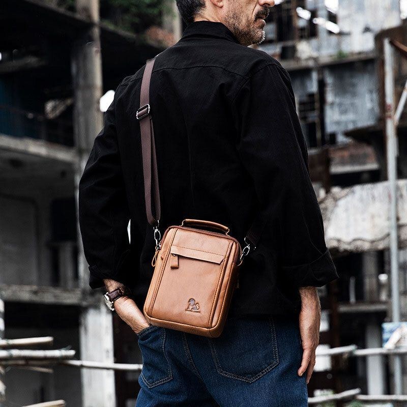 Ægte Læder Til Mænd Retro Business Small Kohud Læder Skuldertaske Crossbody Taske