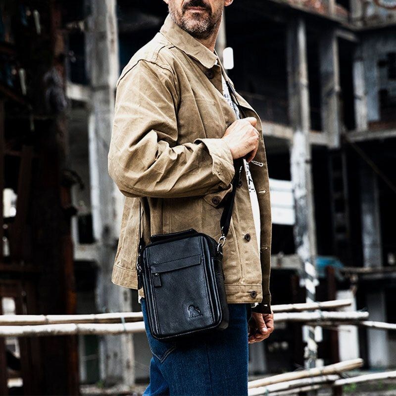 Ægte Læder Til Mænd Retro Business Small Kohud Læder Skuldertaske Crossbody Taske