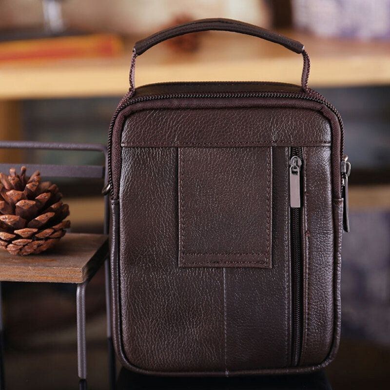 Ægte Læder Til Mænd Retro Multi-lomme Håndtaske Casual Taljetaske Cross Body Taske
