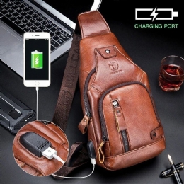 Ægte Læder Til Mænd Usb-opladning Stor Kapacitet Business Casual Brysttaske Skulder Crossbody Taske