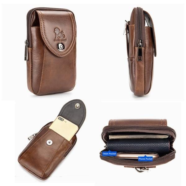 Ægte Læder Til Mænd Vintage Minimalistisk Mode 6 Tommer Telefontaske Taljetaske Crossbody Taske