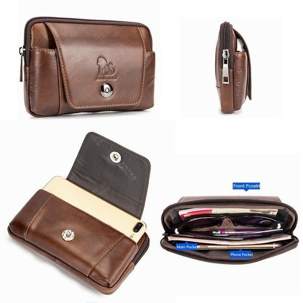Ægte Læder Til Mænd Vintage Minimalistisk Mode 6 Tommer Telefontaske Taljetaske Crossbody Taske