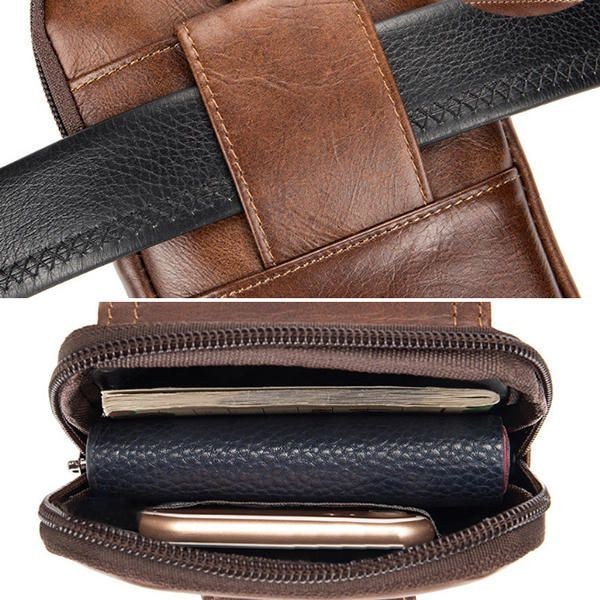 Ægte Læder Til Mænd Vintage Minimalistisk Mode 6 Tommer Telefontaske Taljetaske Crossbody Taske