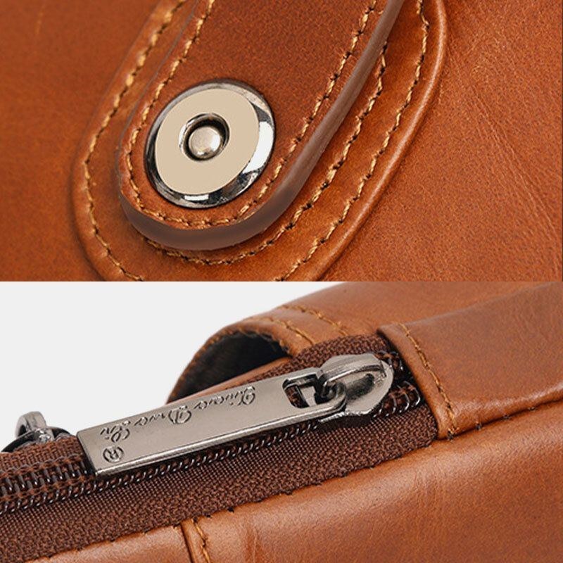 Ægte Læder Til Mænd Vintage Multifunktionel 6.5 Tommer Lynlås Hasp Telefontaske Crossbody Taske Taljetaske