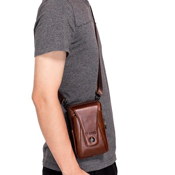 Ægte Læder Til Mænd Vintage Taljetaske Business Crossbody Taske Mobiltelefontaske Til 6 Tommer Telefoner