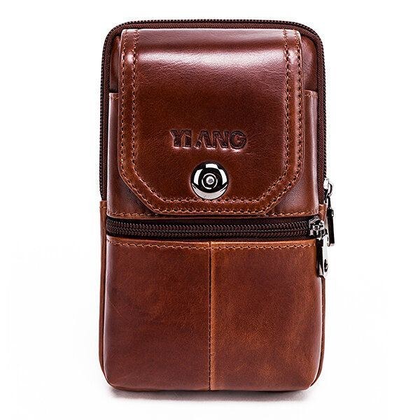 Ægte Læder Til Mænd Vintage Taljetaske Business Crossbody Taske Mobiltelefontaske Til 6 Tommer Telefoner
