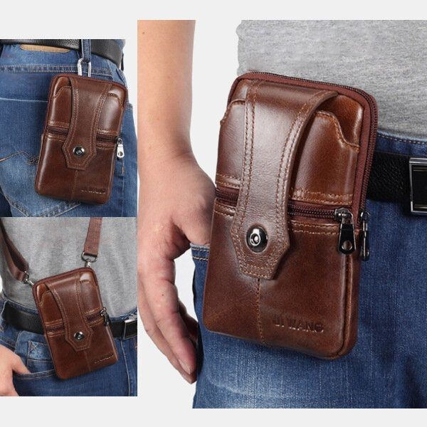 Herre Ægte Læder Bælte-telefontaske Casual Crossbody-taske Skuldertaske