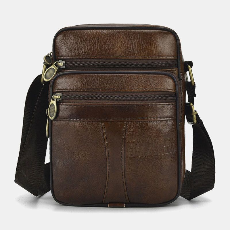 Herre Ægte Læder Business Casual Ensfarvet Læder Skuldertaske Crossbody Taske