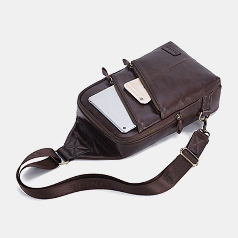 Herre Ægte Læder Casual Business Crossbody Taske Brysttaske Outdoor