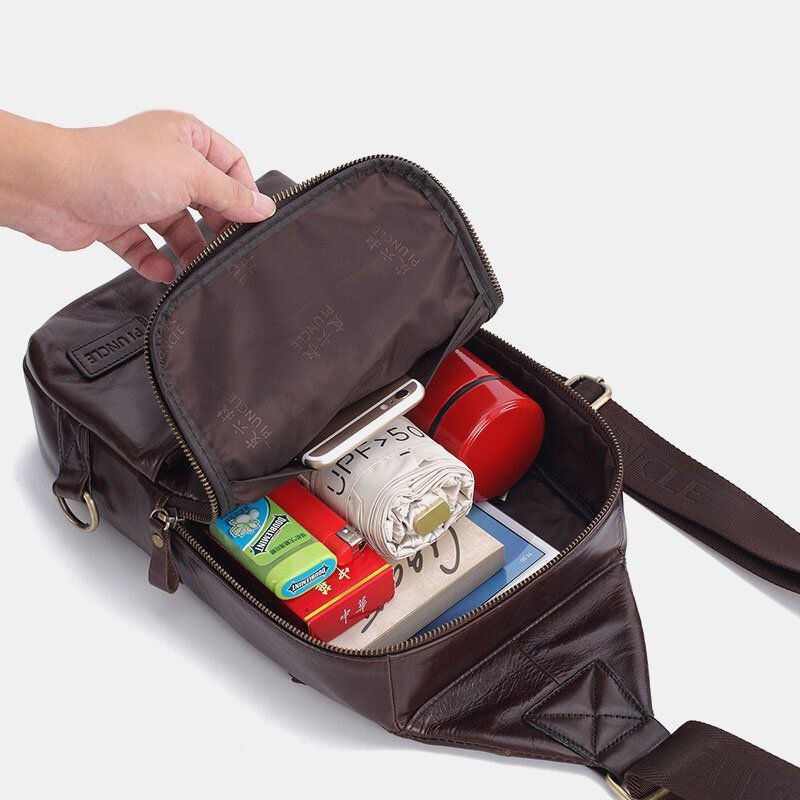 Herre Ægte Læder Casual Business Crossbody Taske Brysttaske Outdoor