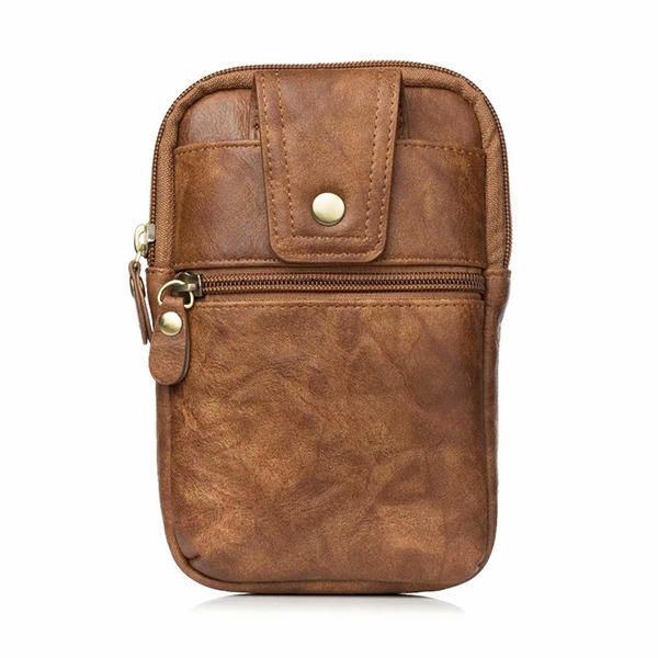 Herre Ægte Læder Dobbelt Lynlås Taljetaske Crossbody Taske