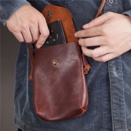Herre Ægte Læder Hasp 6.5 Tommer Telefontaske Bærbar Vandtæt Crossbody Taske Skuldertaske