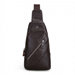 Herre Ægte Læder Mode Casual Chest Pack Daypack Sling Bag Skuldertaske