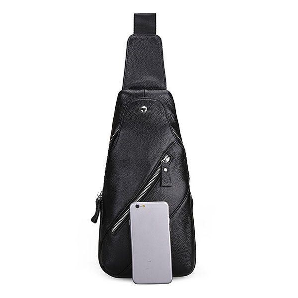 Herre Ægte Læder Mode Casual Chest Pack Daypack Sling Bag Skuldertaske