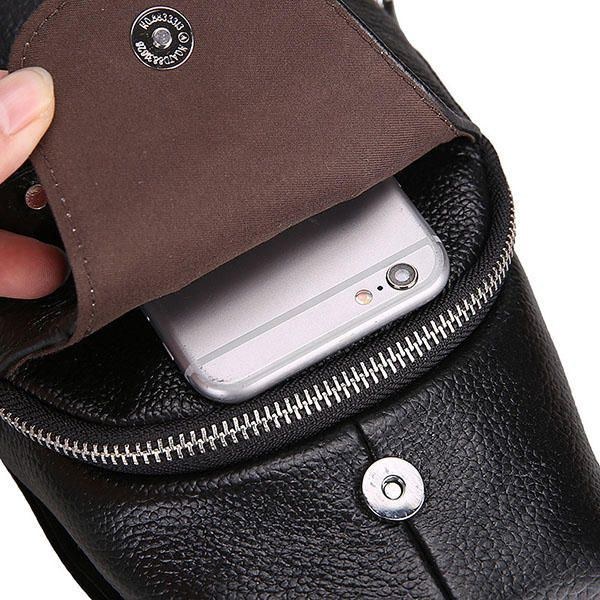 Herre Ægte Læder Mode Casual Chest Pack Daypack Sling Bag Skuldertaske