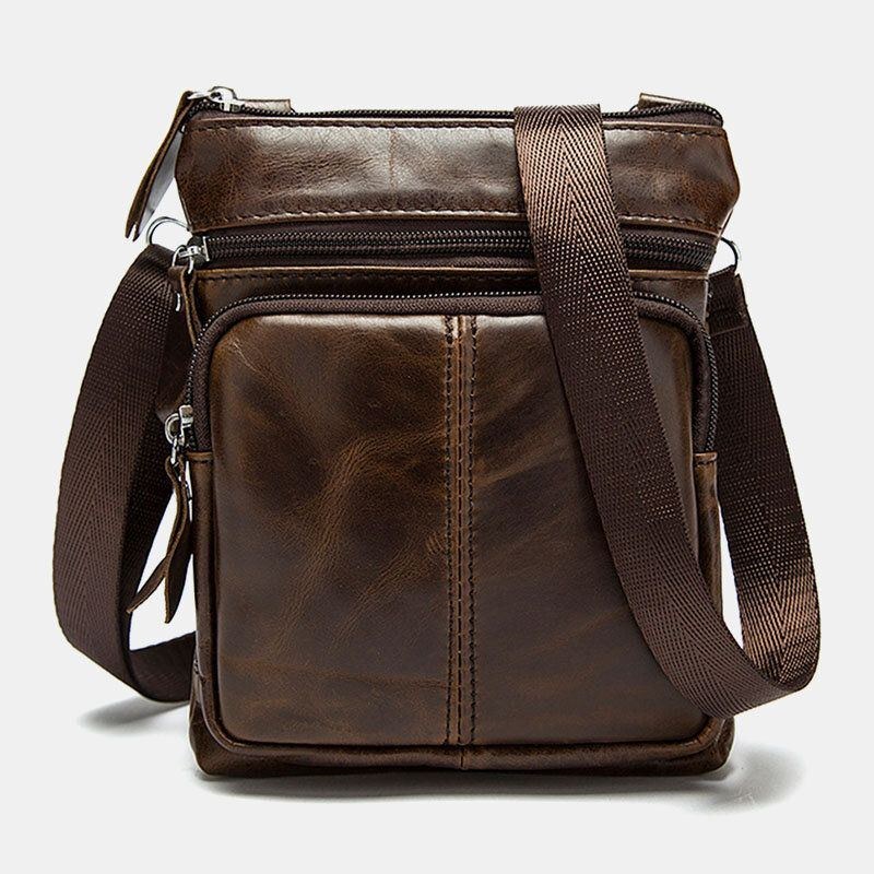 Herre Ægte Læder Multi-lomme Casual Business 6.3 Tommer Telefontaske Crossbody Tasker Første Lag Okselæder Skuldertaske