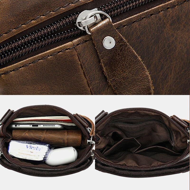 Herre Ægte Læder Multi-lomme Casual Business 6.3 Tommer Telefontaske Crossbody Tasker Første Lag Okselæder Skuldertaske