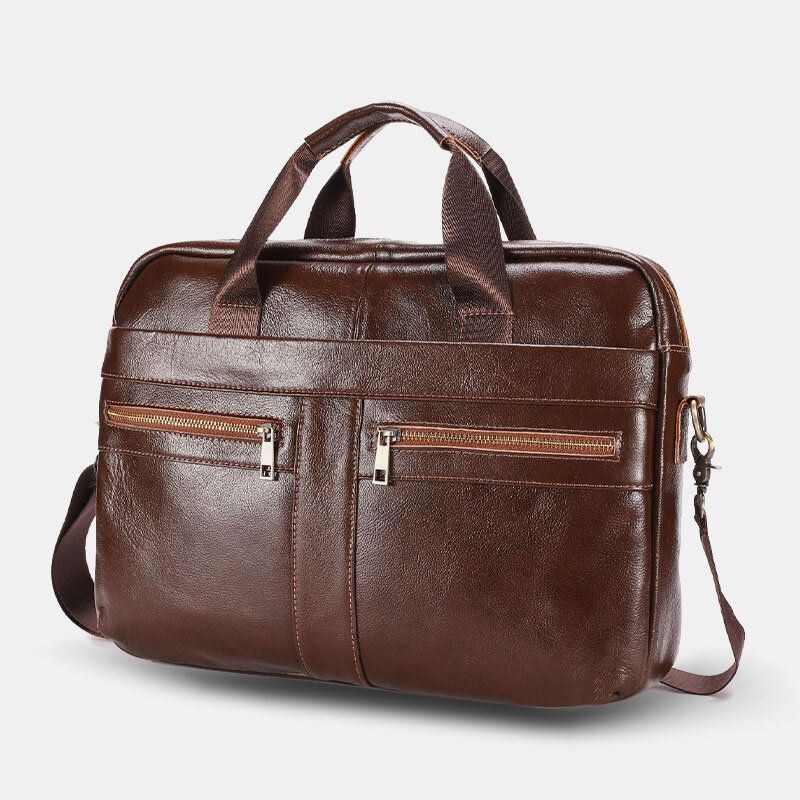 Herre Ægte Læder Multi-lomme Vintage 14 Tommer Bærbar Taske Messenger Bag Crossbody Tasker Skuldertaske Briefcase