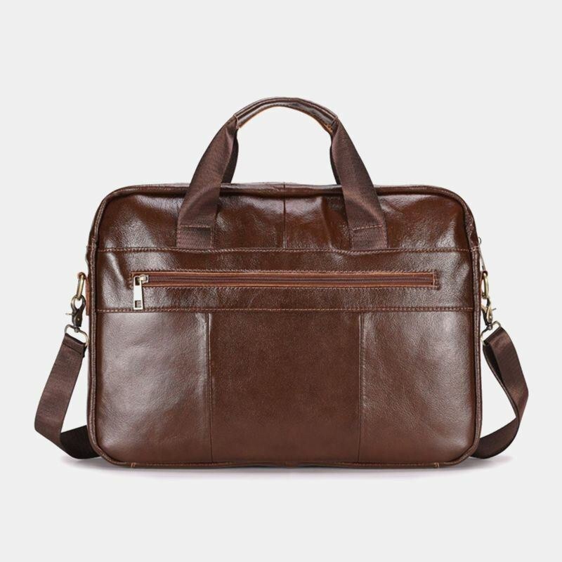 Herre Ægte Læder Multi-lomme Vintage 14 Tommer Bærbar Taske Messenger Bag Crossbody Tasker Skuldertaske Briefcase