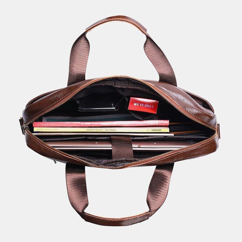 Herre Ægte Læder Multi-lomme Vintage 14 Tommer Bærbar Taske Messenger Bag Crossbody Tasker Skuldertaske Briefcase