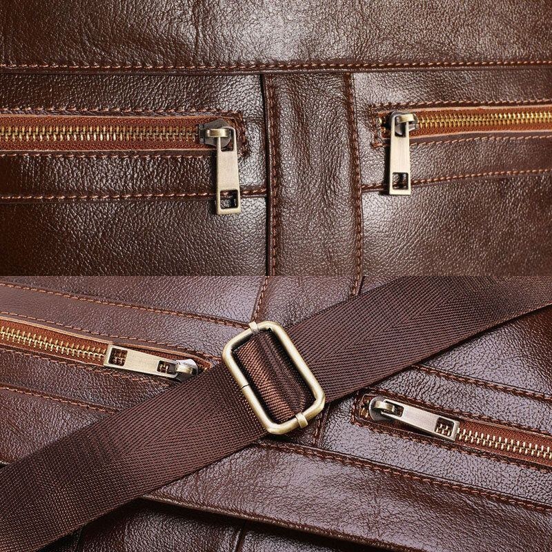 Herre Ægte Læder Multi-lomme Vintage 14 Tommer Bærbar Taske Messenger Bag Crossbody Tasker Skuldertaske Briefcase