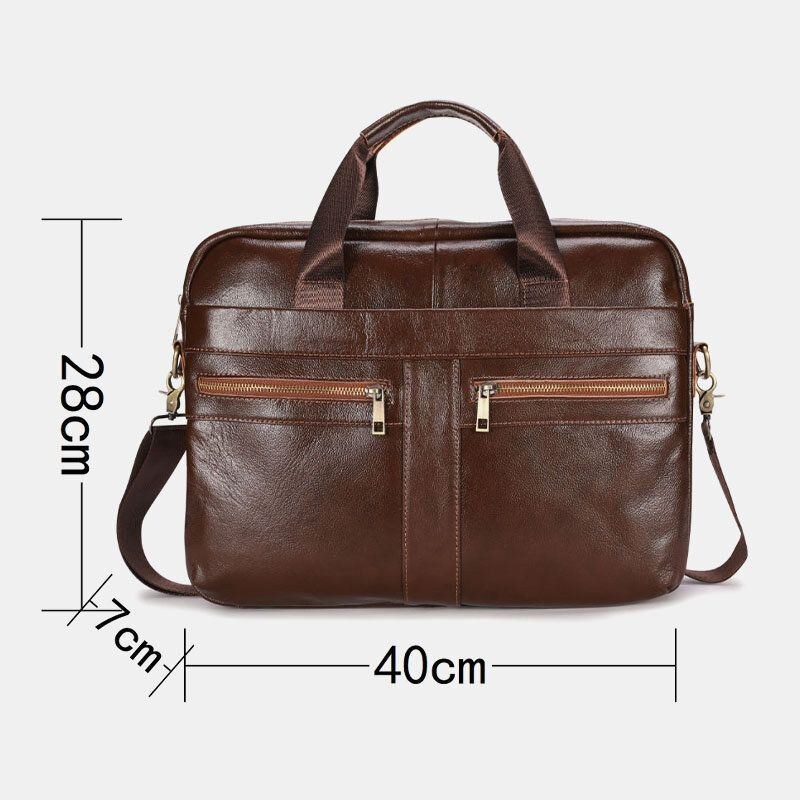 Herre Ægte Læder Multi-lomme Vintage 14 Tommer Bærbar Taske Messenger Bag Crossbody Tasker Skuldertaske Briefcase