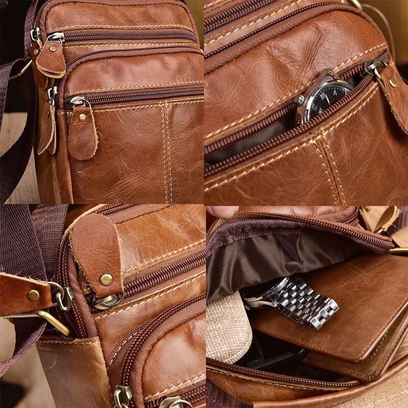 Herre Ægte Læder Multi-lomme Vintage 6.3 Tommer Telefontaske Crossbody Tasker Skuldertaske Håndtaske