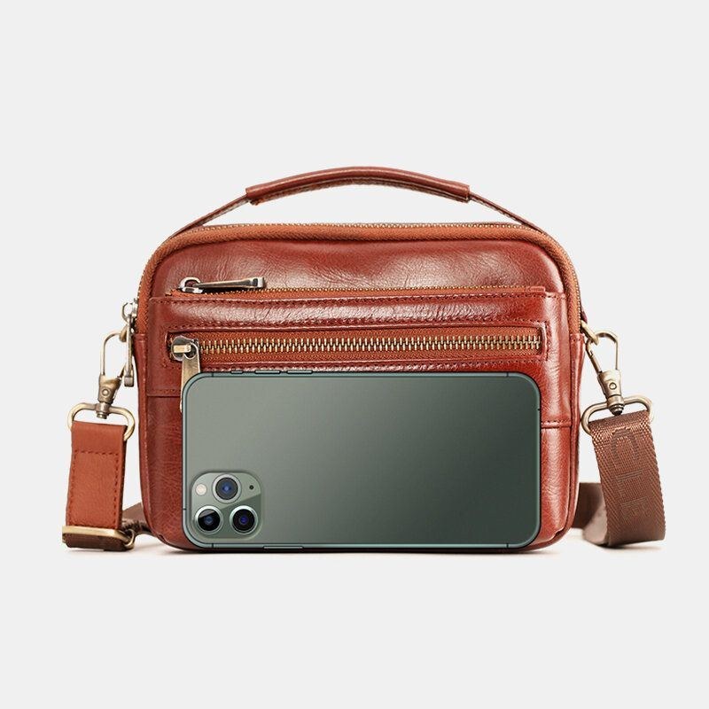 Herre Ægte Læder Multifunktion Multi-bære 6.5 Tommer Telefontaske Crossbody Taske Taljetaske