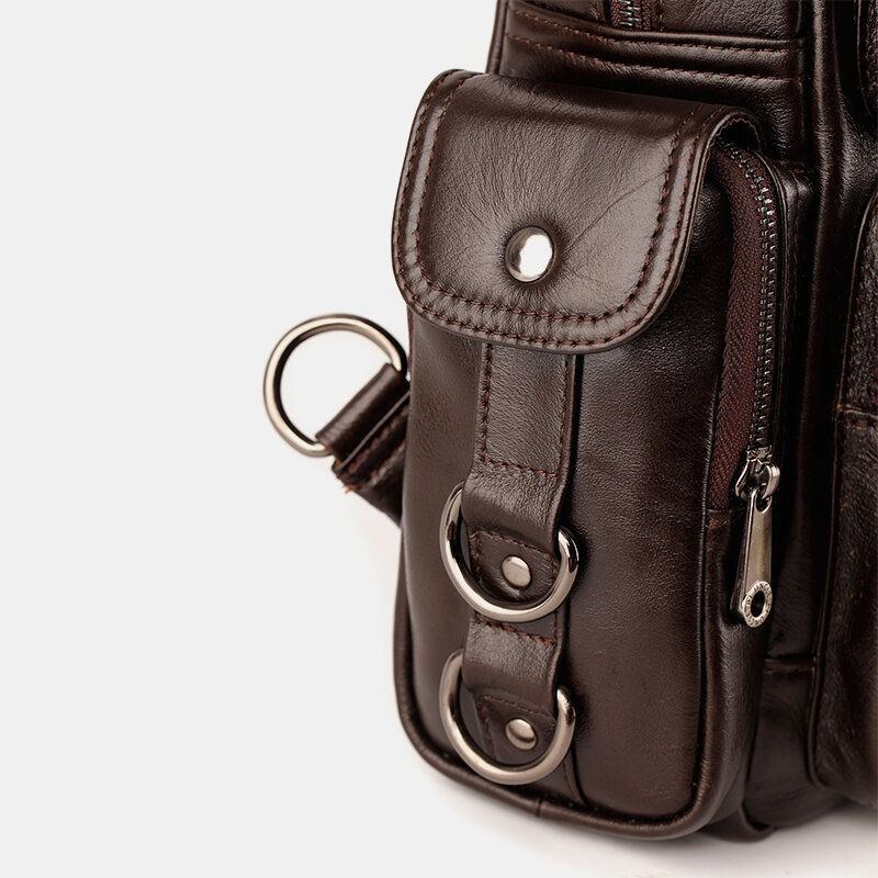 Herre Ægte Læder Multifunktion Multi-bære Udendørs Rejse Kohud Crossbody Taske Rygsæk
