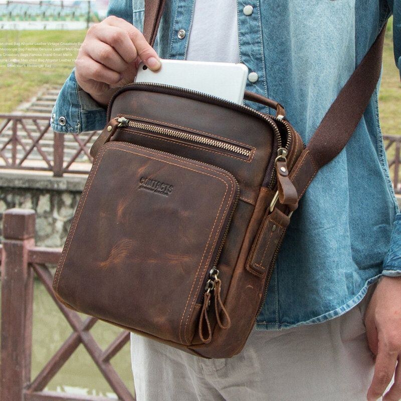 Herre Ægte Læder Multifunktion Multi-lomme Vintage Dokumentmapper Messenger Bag Crossbody Taske Håndtaske