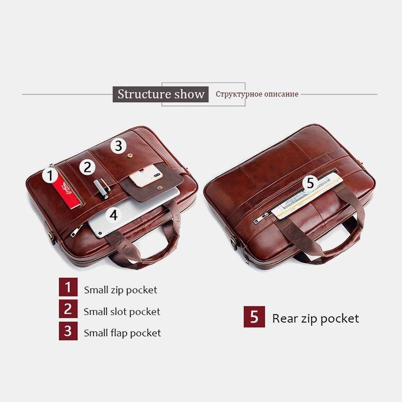 Herre Ægte Læder Multifunktion Stor Kapacitet Multi-lomme Crossbody Taske Skuldertaske Håndtaske Messenger Briefcase
